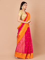 Pink & Orange pure cotton taant saree