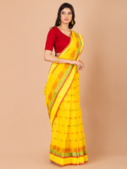 Yellow & Multi pure cotton Floral Design taant saree