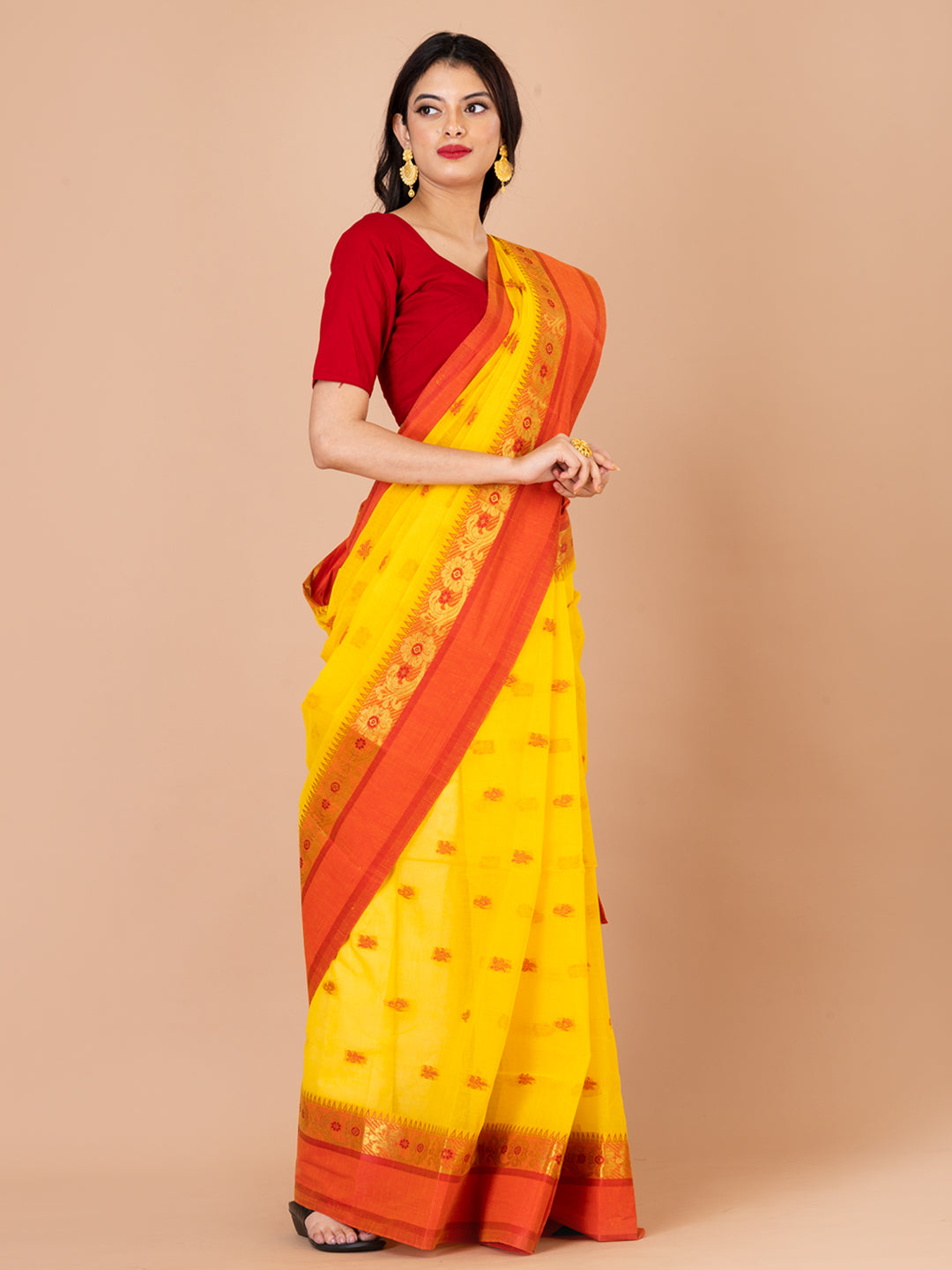 Laa Calcutta Yellow & Red Bengal Taant