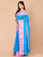 Blue & Pink pure cotton taant saree