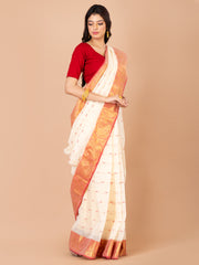 White & Red pure cotton taant saree