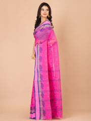 Pink & Blue pure cotton Floral Design taant saree