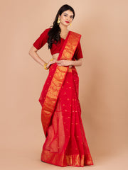 Red & Golden pure cotton taant saree