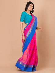 Pink & Blue pure cotton taant saree