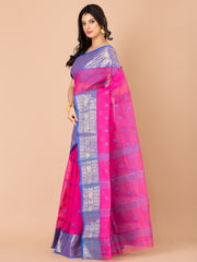 Pink & Blue pure cotton taant saree