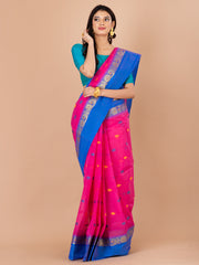 Pink & Blue pure cotton taant saree