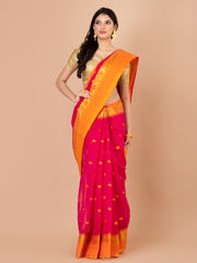 Pink & Orange pure cotton taant saree