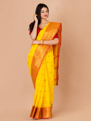 Laa Calcutta Yellow & Red Bengal Taant Saree