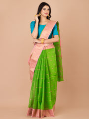 Green & Pink pure cotton taant saree