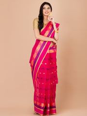 Pink & Multi pure cotton Floral Design taant saree