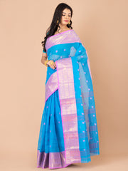 Blue & Pink pure cotton taant saree