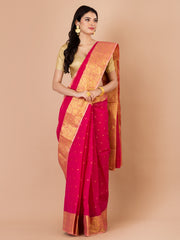 Pink & Golden pure cotton taant saree