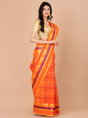 Orange & Blue pure cotton Floral Design taant saree