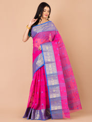 Pink & Blue pure cotton taant saree