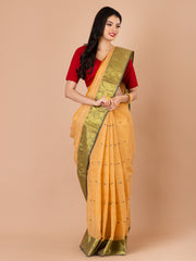 Beige & Multi pure cotton taant saree