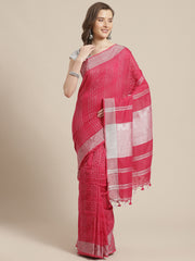 Laa Calcutta Rani & Silver cotton solid handloom saree