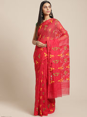 Red & Red Cotton Jamdani Saree