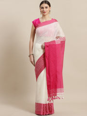 Laa Calcutta White  & Pink  cotton Handloom  saree