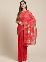 Red  & Golden  Cotton silk Jamdani Saree