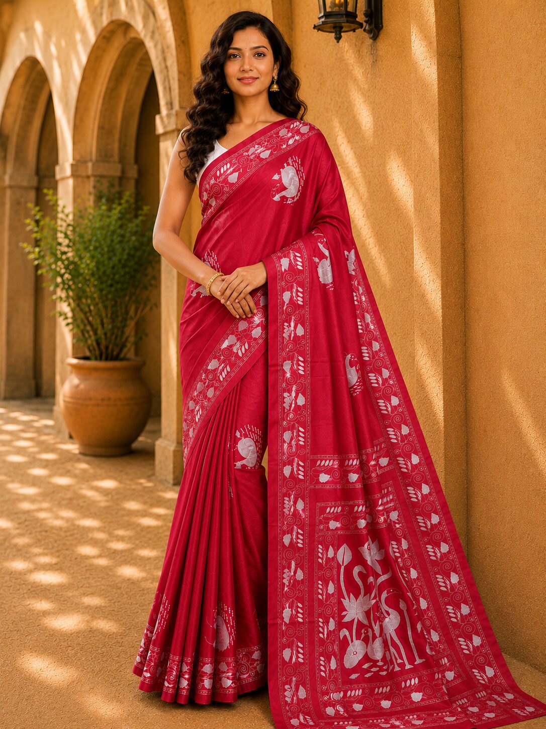Laa Calcutta Pink & White hand-stitch embroidary silk blend kantha stitch saree