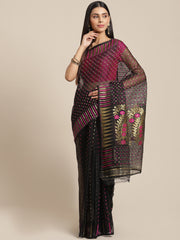 Black  & Golden Cotton silk Jamdani Saree