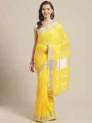 Laa Calcutta Yellow & Silver   Pure cotton Handloom Saree