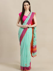 Aqua Blue & Navy Blue Handloom  Saree