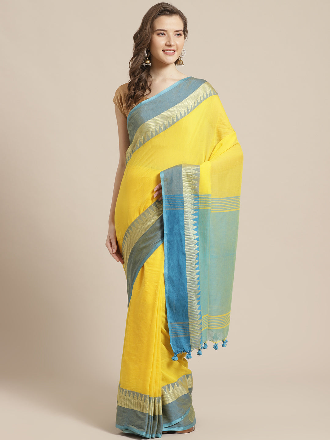 Laa Calcutta Yellow & Blue   cotton Handloom  saree