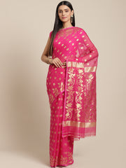 Pink & Golden Cotton silk Jamdani Saree