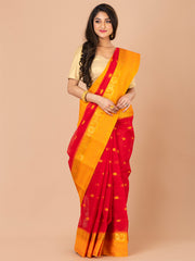 Red & Orange pure cotton taant saree