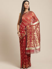 Maroon & Golden Cotton Jamdani Saree