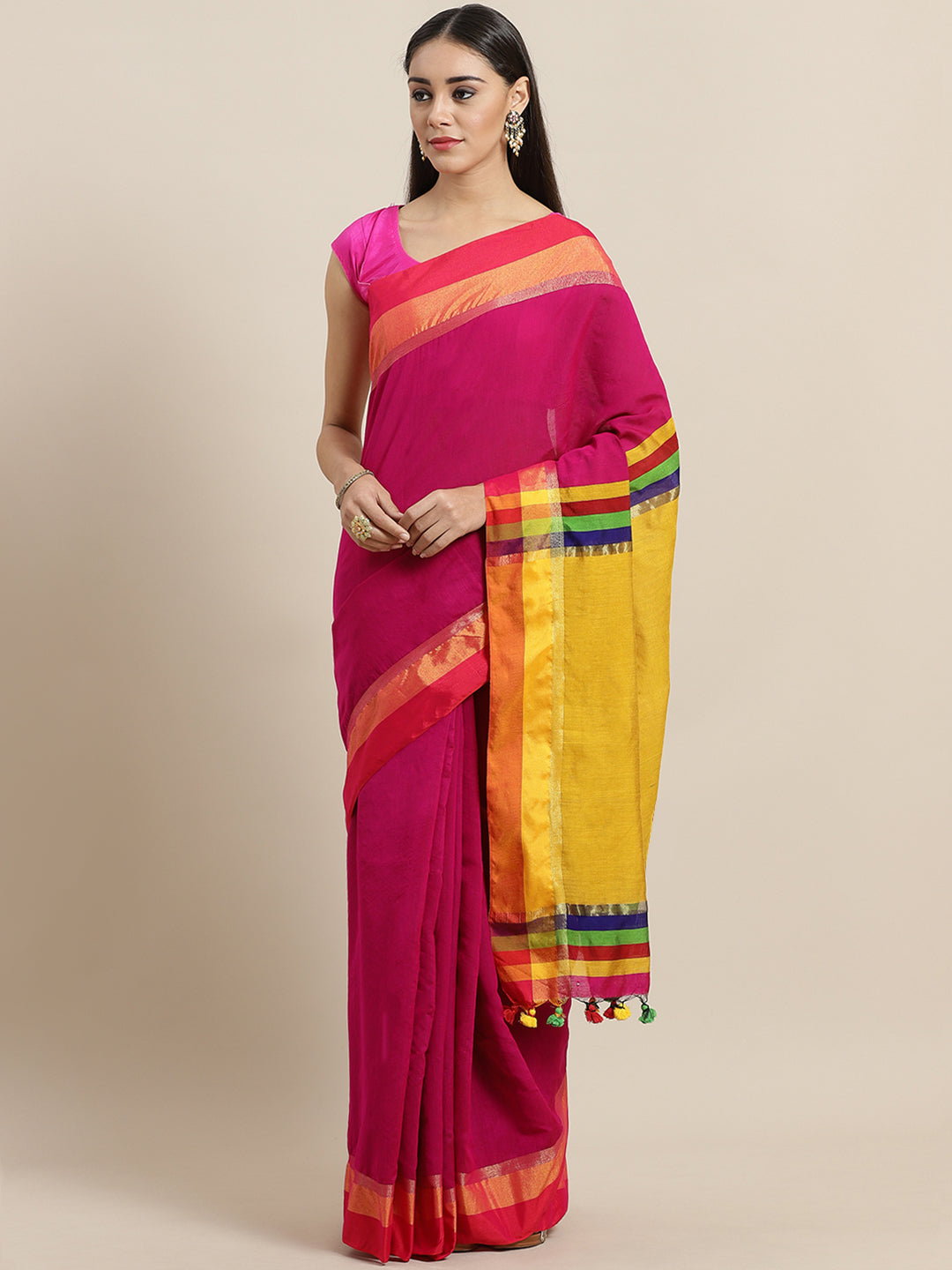 YELLOW & RED  TANT Jamdani  Hand Woven  silk  Handloom   Saree