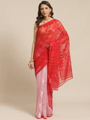 White & Red  Cotton Jamdani Saree