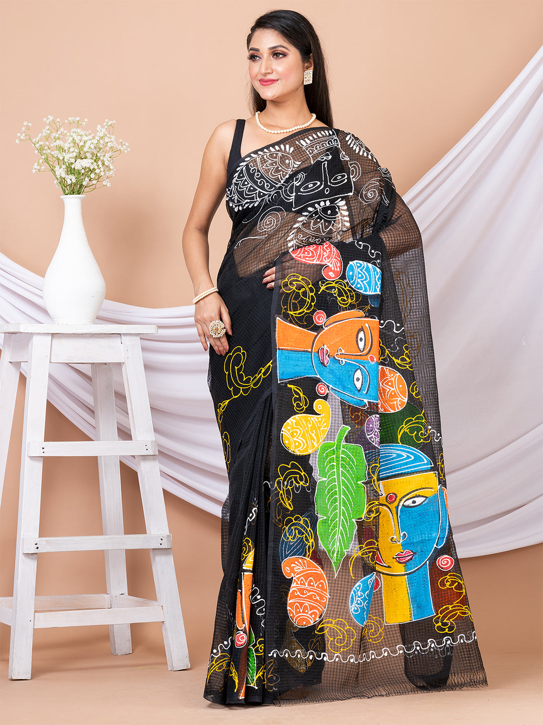 Black & Multi Hand painted Resham kota saree