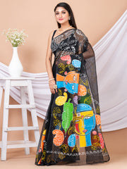 Black & Multi Hand painted Resham kota saree