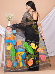 Black & Multi Hand painted Resham kota saree