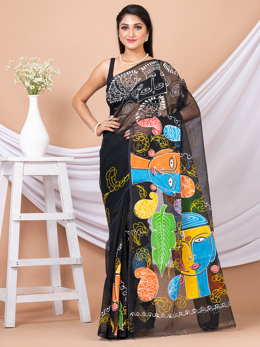 Black & Multi Hand painted Resham kota saree