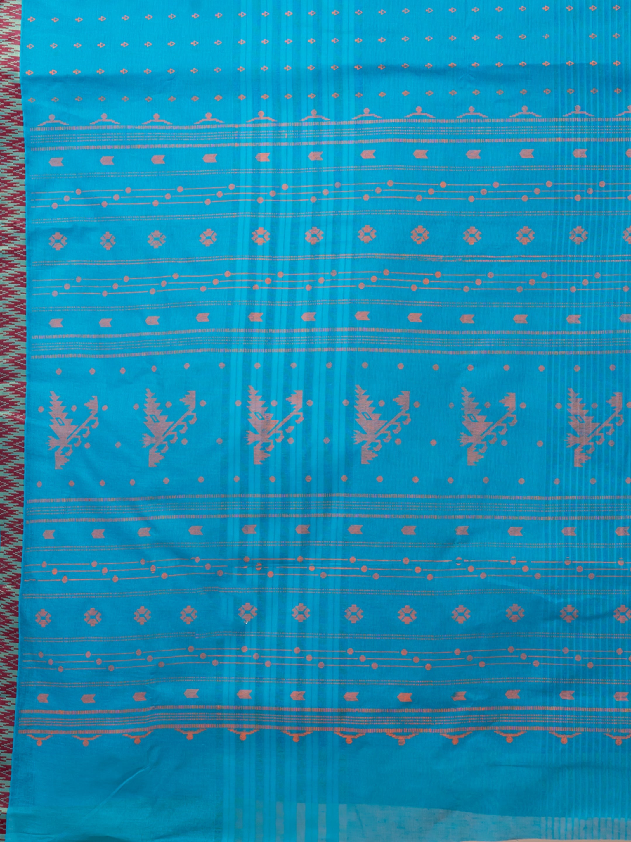 Laa Calcutta Aqua Blue & Mustard printed  taant saree