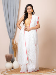 Laa Calcutta White & Gold women sequence silk blend handloom saree