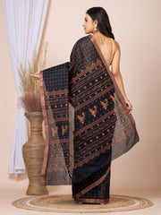 Laa Calcutta Black & Copper printed taant saree