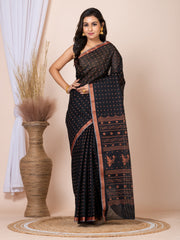 Laa Calcutta Black & Copper printed taant saree