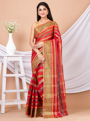 Red & Multi pure cotton woven design taant saree