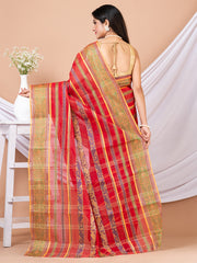 Red & Multi pure cotton woven design taant saree