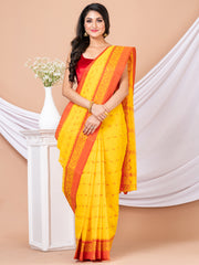 Yellow & Red pure cotton woven design taant saree