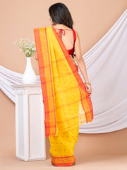 Yellow & Red pure cotton woven design taant saree