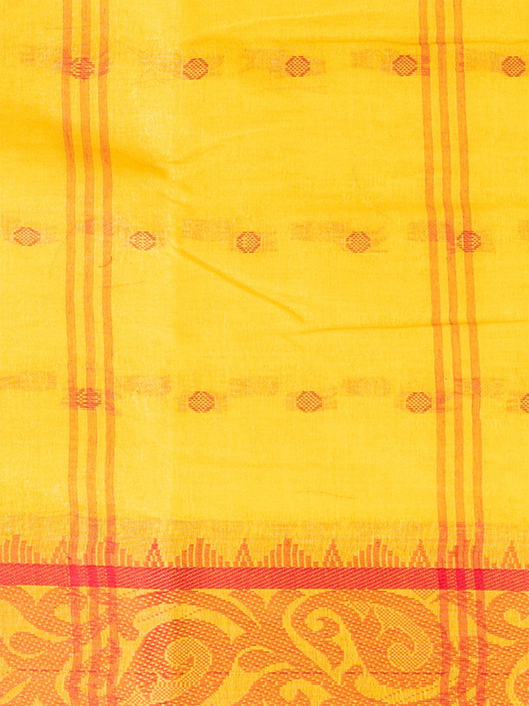 Yellow & Red pure cotton woven design taant saree