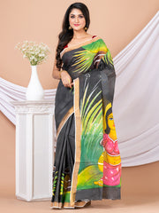 Black & Multi Hand painted Kerala cotton saree