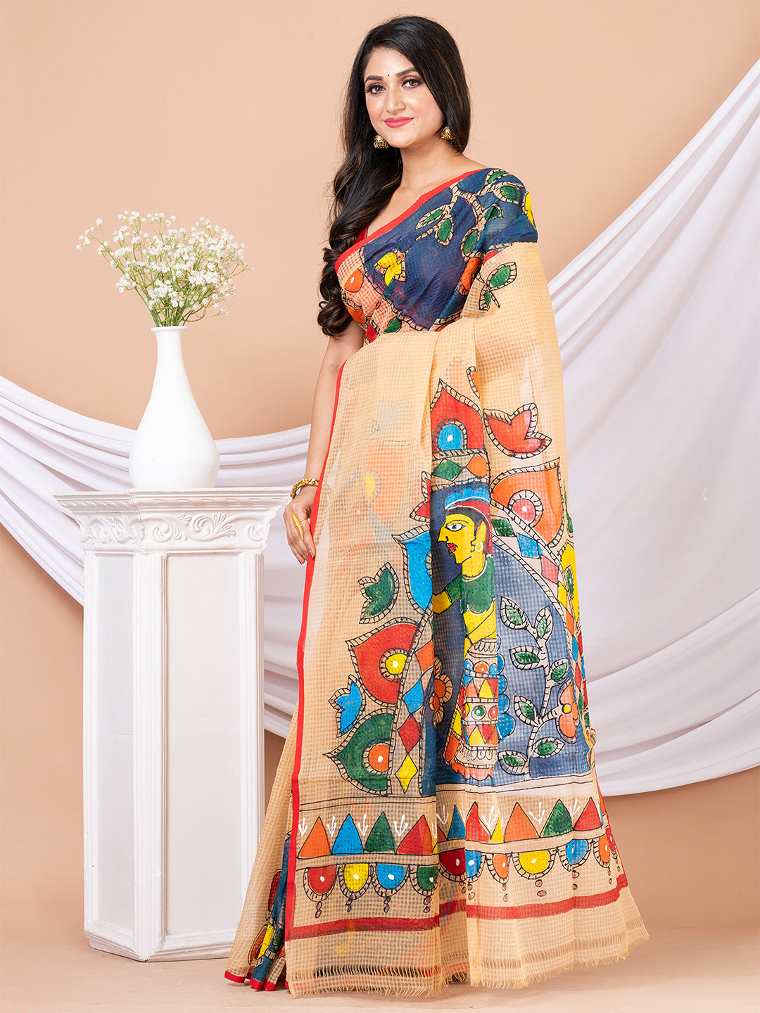 Beige & Multi Hand painted Resham kota saree