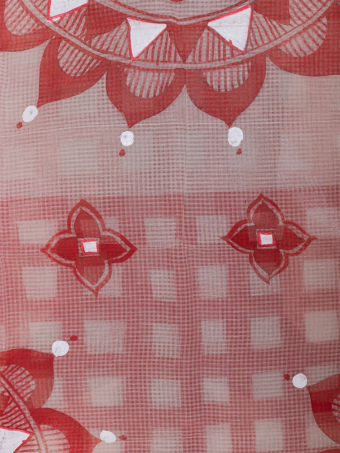 White & Red Hand painted Resham kota saree