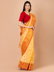 Beige & Red pure cotton taant saree